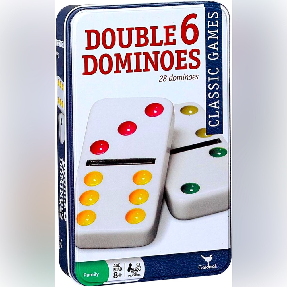 CARDINAL GAMES Dominoes Game Double 6 Six - 28 pc Set w Metal Travel Box Case